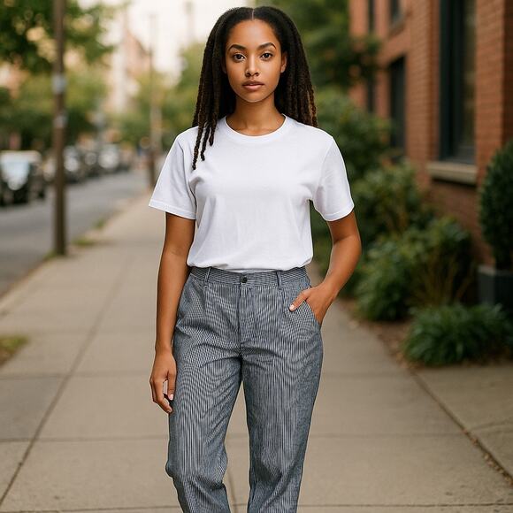 Crown & Ivy Women's 16W Seersucker Stripe‎ Cropped Pants - Picture 2 of 6